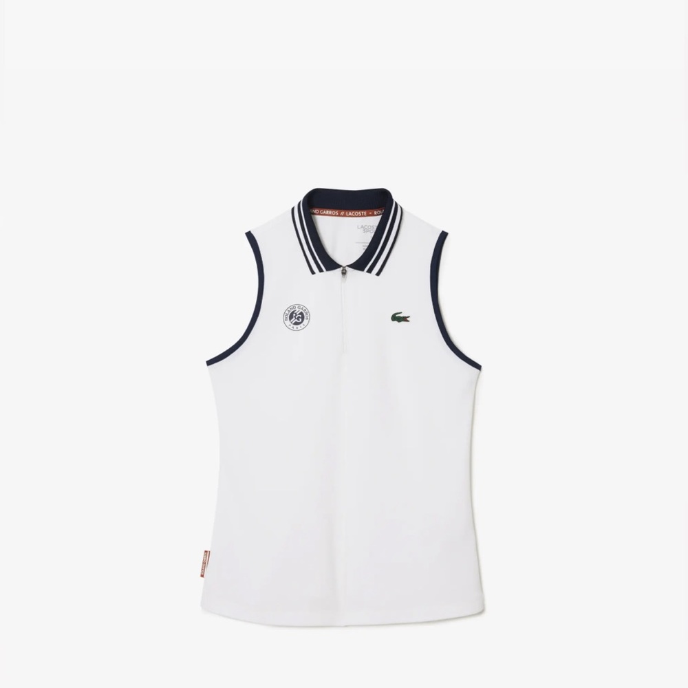 Lacoste x Roland Garros White and Navy Sleeveless Polo